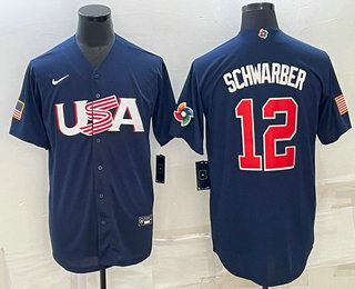 Men%27s USA Baseball #12 Kyle Schwarber 2023 Navy World Baseball Classic Stitched Jerseys